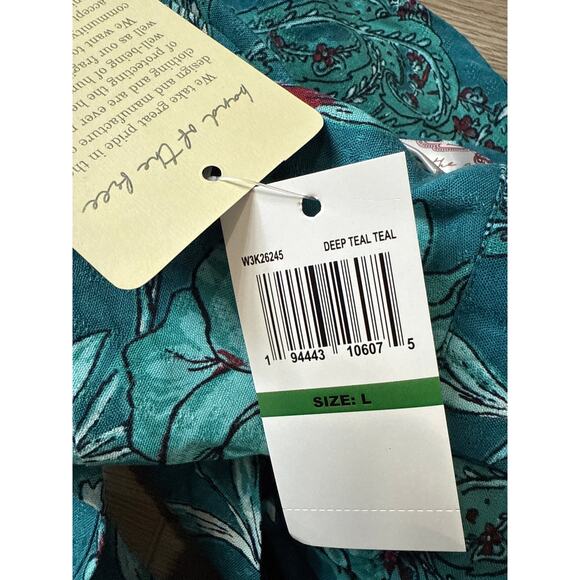 Band of the Free Sybille Teal Boho Floral Smocked Crossover Crop Top Casual L - Picture 4 of 5